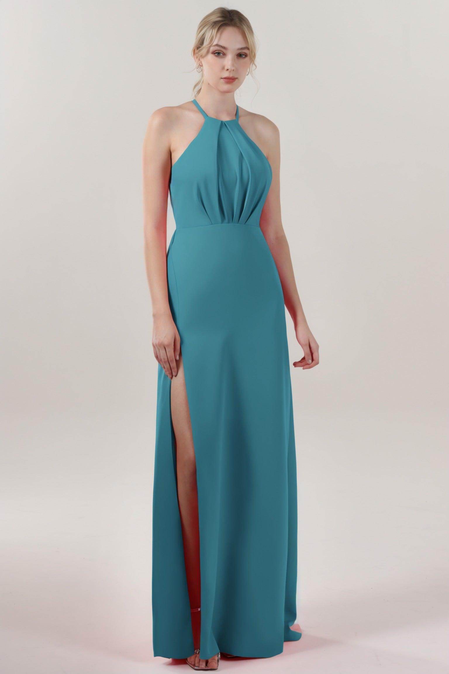 Sheath-Column Maxi Stretch Crepe Bridesmaid Dress CS0597BM - COCOMELODY